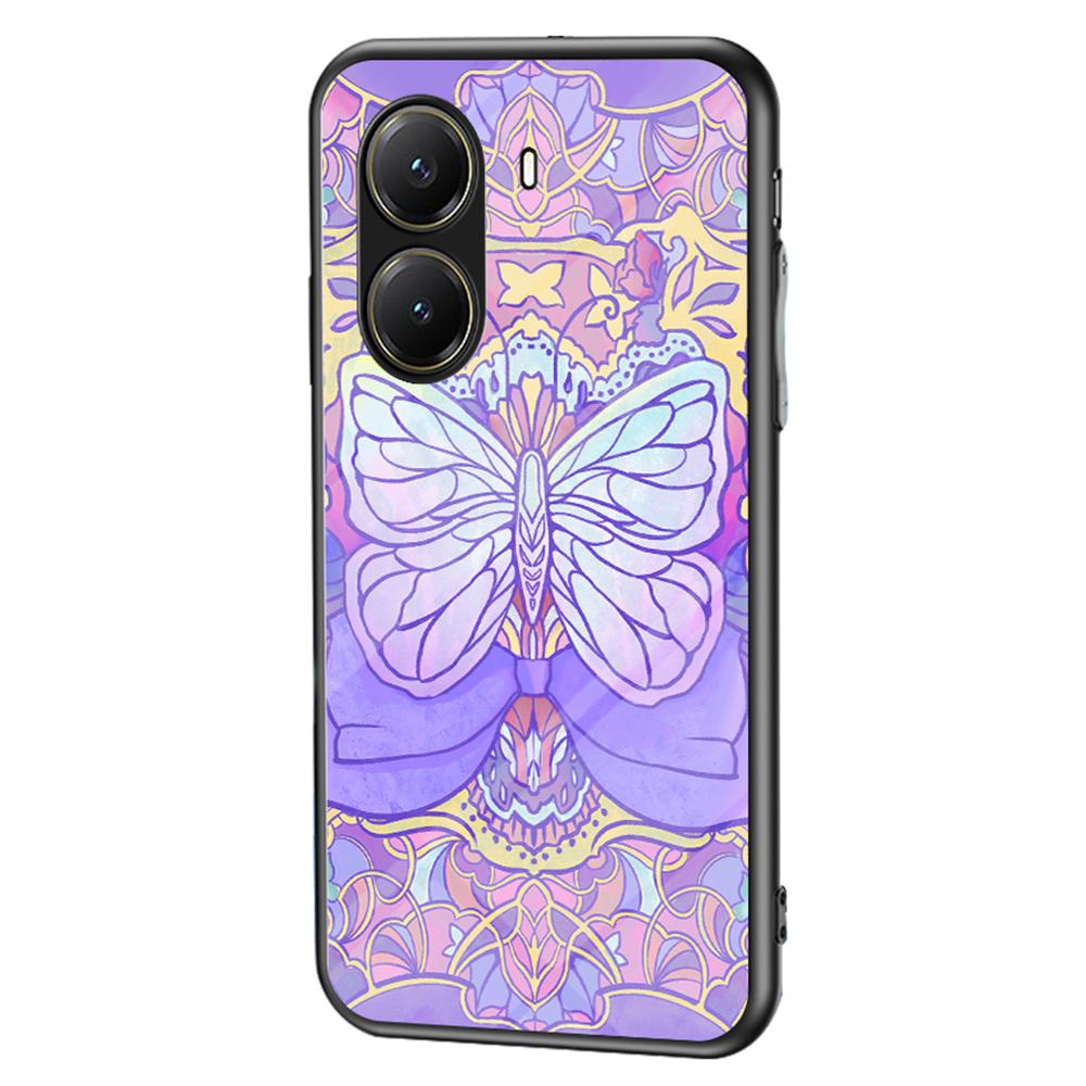 

For Xiaomi Poco X7 Pro 5G/Redmi Turbo 4 5G Case Butterfly Pattern TPU+Tempered Glass Protective Phone Cover Phantom Butterfly