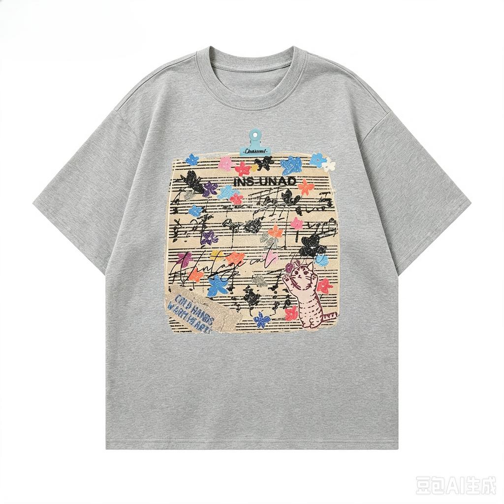 Music Note Print Short Sleeve Tshirt Unisexs Summer Retro Casual Loose HalfSleeve Cotton Crew Neck Tee Unisex Tshirt