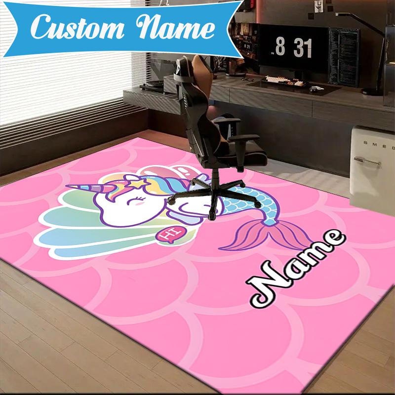 Custom Name Unicorn Dreams Art Rug for Living Room, Game Rooms, Office, Bedroom, Floor Mat Playful Design, fan gifts Christmas decor