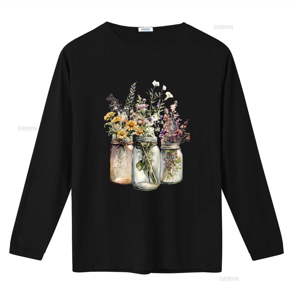 Mason Jar Wildflowers 5 Different Designs Ladies T Shirt Small 2xl 4 Colours Vintage Washed Casual Breathable Slightly Homme