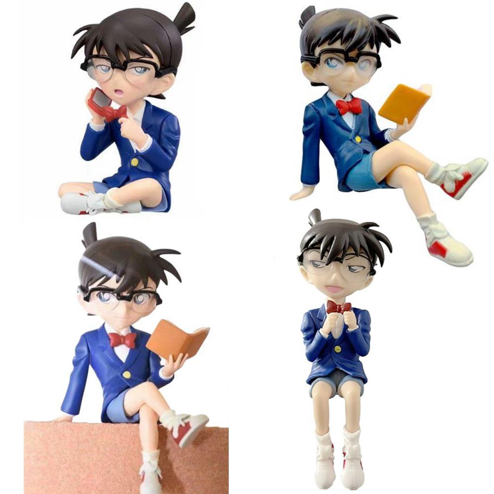 1 Pc Anime Detective Conan Action Figures Cute Sitting Posture Reading Book Detective Phone PVC Model Collection Kid Gift Toy