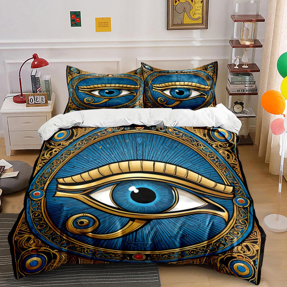 3pcs Egyptian Blue Eyes bedding Set,King Queen Style Bedding,Bedroom GuestRoom Quilt Decor,Gift (1 Duvet Cover+2 Pillowcases)