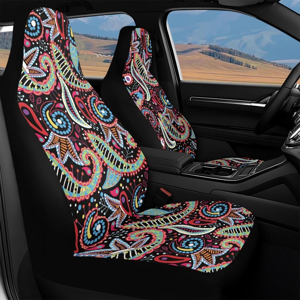 Waterproof Auto Seat Protectors Full Set Abstract Digital Print Airbag Compatible Front Rear Seat Covers Non-Slip Durable for All Cars