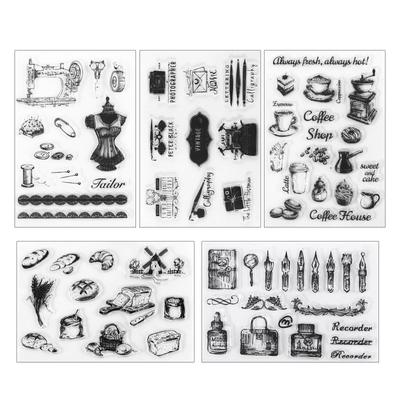 Seimeinoki Caurspīdīgs Retro Dzīves Komplekts Caurspīdīgs Silikons Caurspīdīgs Plānotājs Vēstule Roku darbs DIY priekš un Reljefa Zīmogi, 5, Scenāriji, Zīmogi, Pildspalva,