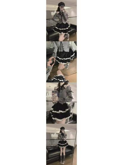 French Chic Lace Bowknot Halterneck Long-Sleeve Top for Women