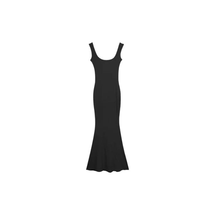 

Tall summer square collar sexy slim elastic super long floor mopping dress fishtail dress vest skirt one size (recommended 40-60kg ) чорний