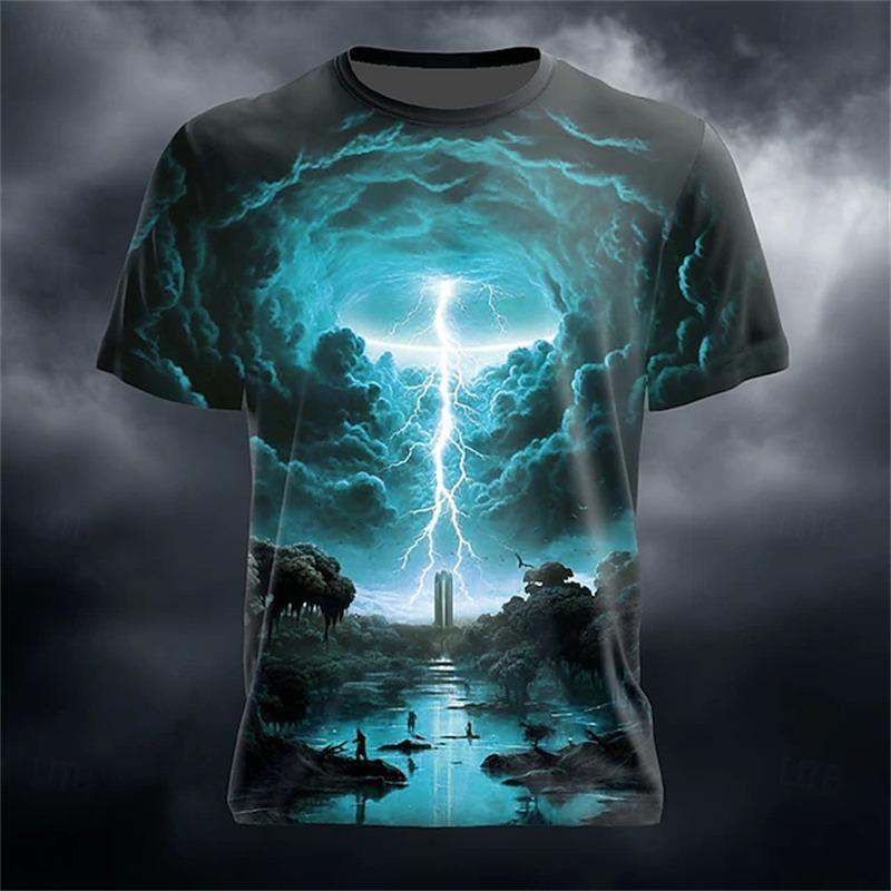 2025 New Men's Summer Round-neck T-shirt Outdoor Loose and Casual Short-sleeved Retro Men's Scary Ghost Face Print T-shirt