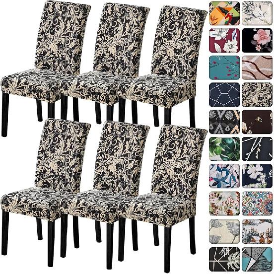 Senllori Набор из 6 чехлов для стульев столовой Чехлы для стульев Парсонс с принтом Съемные моющиеся Защитный чехол для сиденья кухонного стола обеденных стульев для Color 22-black Pattern 9970₽