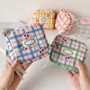 Cute Checkered Cosmetic Bag With Fruit Pattern Compact Size Interior Dividers Portable Makeup Organizer for Women