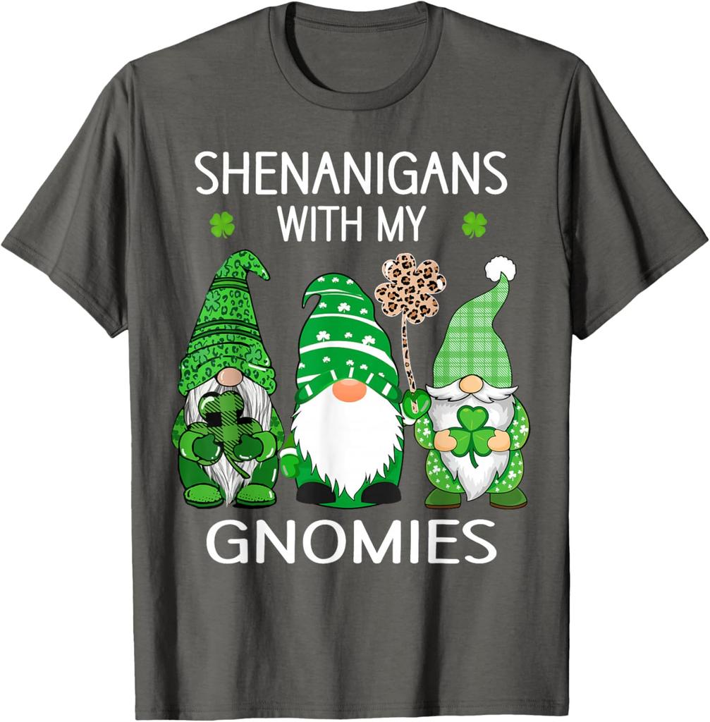 Shenanigans with My Gnomies St Patricks Day Gnomes Graphic Tee Casual Cotton T-Shirt
