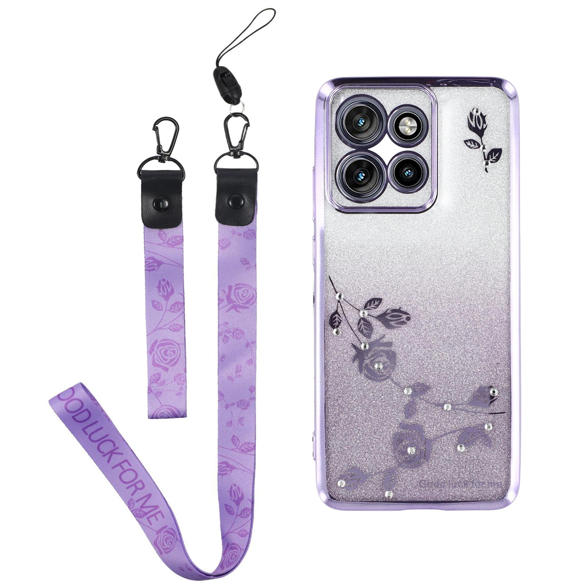 

KADEM For Motorola Edge 50 Neo 5G/Moto S50 5G/Thinkphone 25 5G Case Flower Pattern TPU Gradient Phone Cover with Lanyards Purple