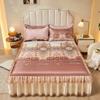 3pcs/set 2024 Summer Lace Bed Skirt Ice Silk Mat Printed Korean Lace Cool Mat Set Retro Single AndDouble Air Conditioned Bed Mat
