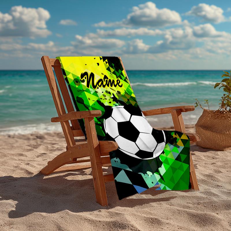 Custom Name Ultra-Soft Beach Towel with Soccer Theme,Ideal for Pool - Camping, Diving - Perfect Travel Essential, Vibrant Beach Towel.