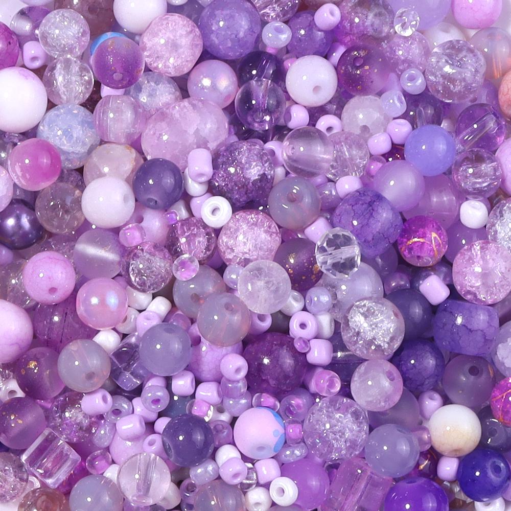 

50g 3-12mm Mixed Size Glass Beads Colorful Loose Spacer Bead For Jewelry Making DIY Bracelet Necklace Phone Keychain Accessories фіолетовий