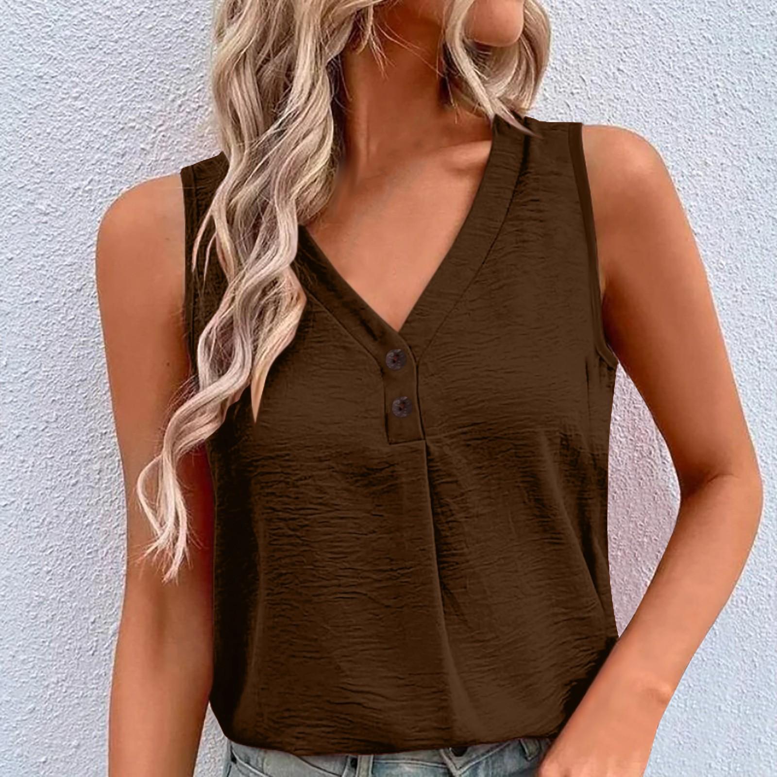 

Летний женский жилет без рукавов на пуговицах с v-образным вырезом XL коричневый