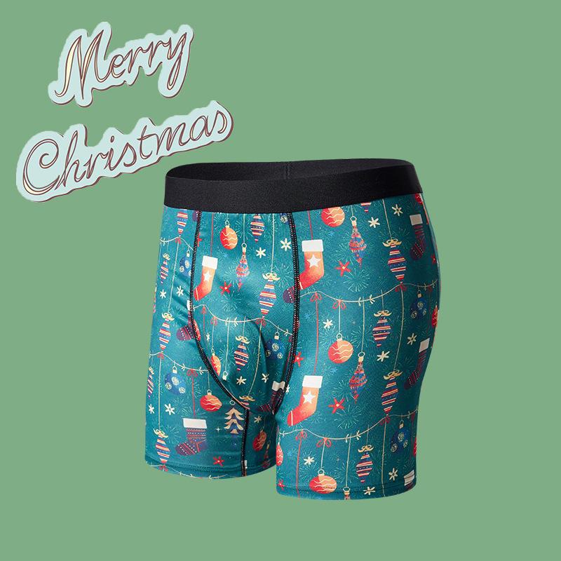 Men's European & American Christmas Boxer Briefs - Breathable, Comfortable, Festive Long-Leg Sports Underwear