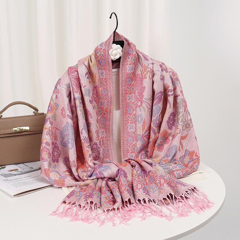 

Растительный Цветочный Узор Имитация Кашемира Этнический Стиль Длинная Бахрома Жаккардовая Шаль Шарф Двойного Назначения Высокое Чувство 70*180cm