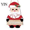 Christmas Tree Wall Decoration 2D Wooden Welcome Hanging Sign, Cartoon Santa Snowman Xmas Party Decor Door Hanger with Rope, Porch Front Holiday