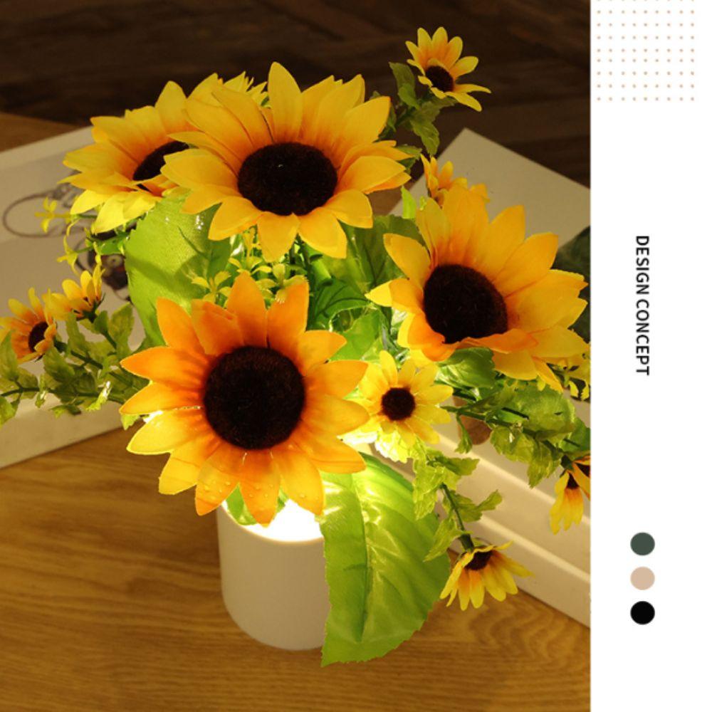 LED-Nachtlicht Nachttisch-Schreibtischlicht Wiederaufladbar per Batterie Leselicht Sonnenblumen-Design 3-LED-Blumentopflicht
