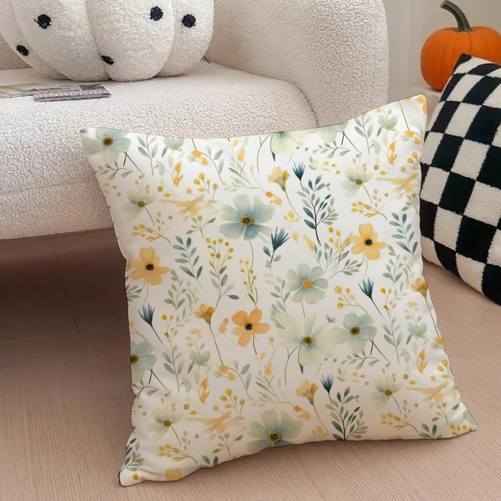Full Print Floral Print Pattern Art Cushion Cover Throw Pillow Cover Hidden Button Durable Polyester Chair Cushion