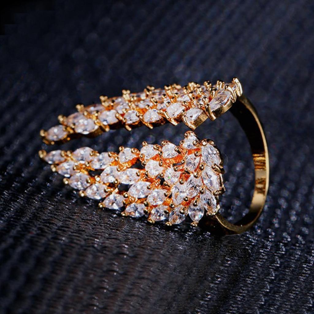 Adjustable Open Wing Ring with Full Paved Marquise & Pear Cut Cubic Zirconia Silver/Gold/Rose Gold Tone Statement Ring for Women