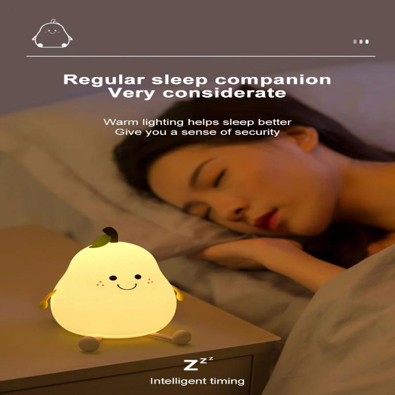 1Pc Super Squishy Silicone Pear Mango Night Light Dimmable Rechargeable Touch Control  Night Lamp for Camping Party Room Decor