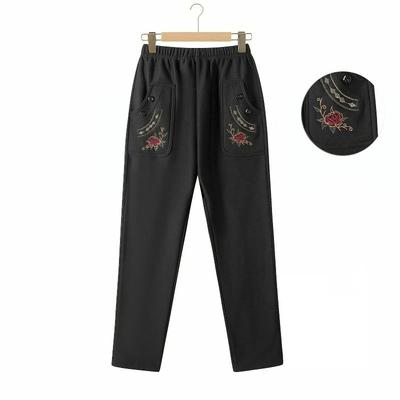 Middle Aged and Elderly Women Embroidered Loose Pants High Waisted Straight Leg Pants Spring Embroidered Mother Pants