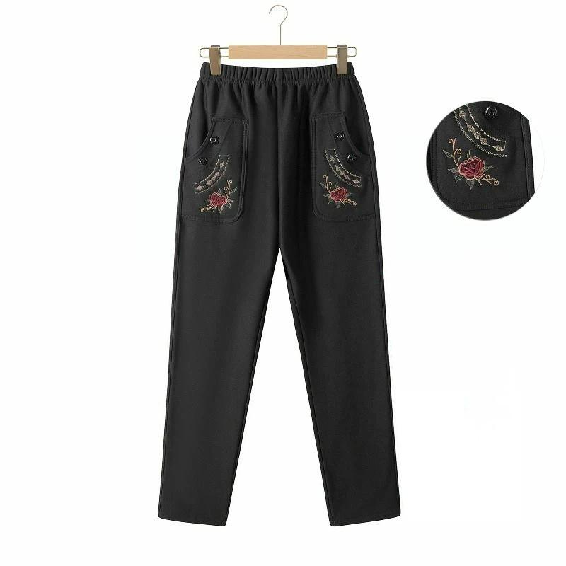 

Middle Aged and Elderly Women Embroidered Loose Pants High Waisted Straight Leg Pants Spring Embroidered Mother Pants XL