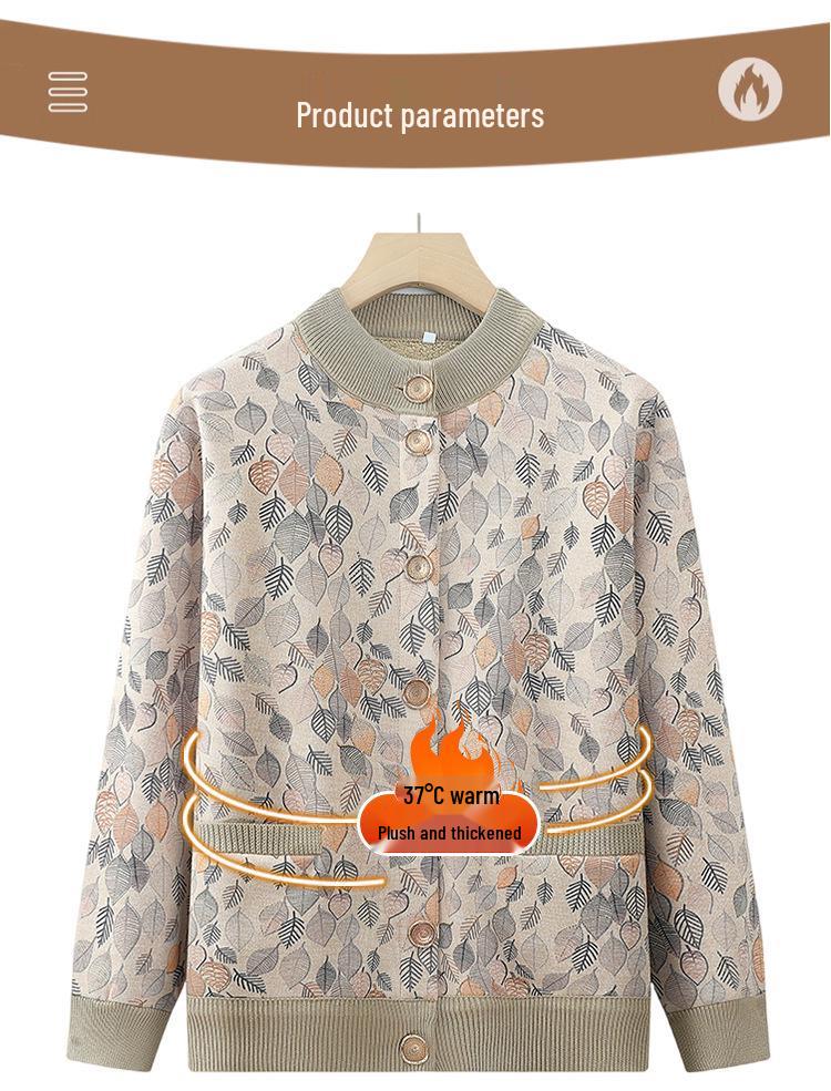 Autumn & Winter Fleece-Lined Floral Cardigan for Moms & Grandmas