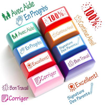 Farbenfrohes Deutsch- und Französischlehrer-Stempelset - 8 Motivierende und Ermutigende Designs für Klassenzimmer & Hausaufgaben