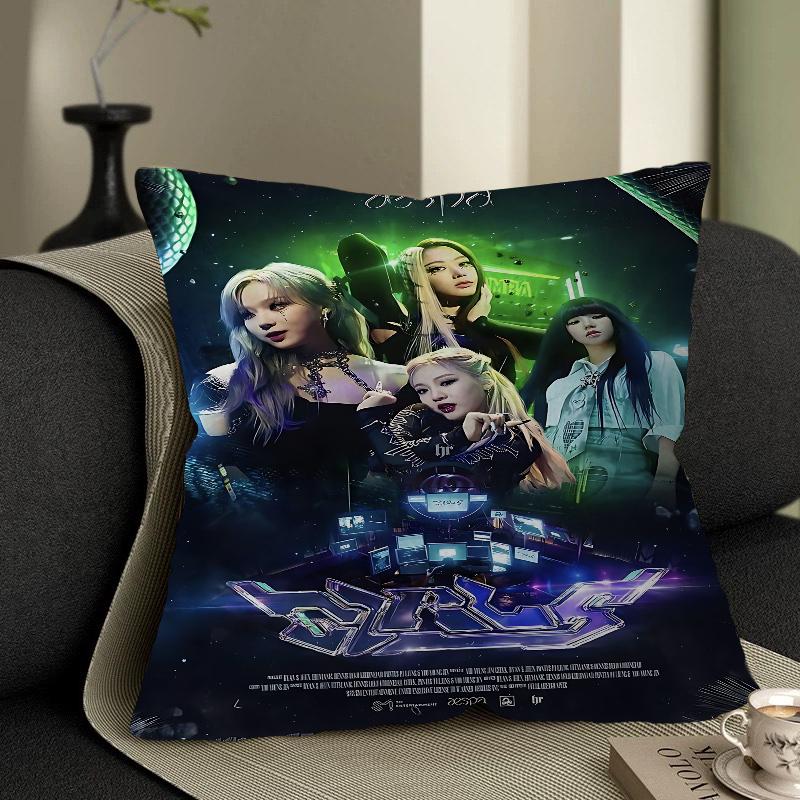 KPOP Koreansk Tjejgrupp A-AespaS Kuddfodral Kuddöverdrag Bil Prydnadskuddfodral För Soffa Bil Julklapp 40x40cm 45x45cm