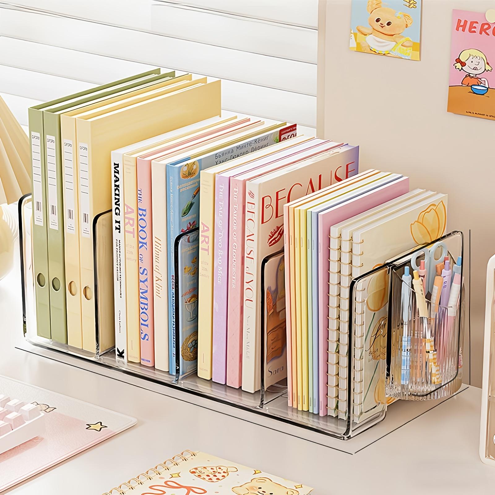 

Acrylic PP Multi-Functional Desk Organizer | Transparent Book Stand with Pen Holder, Student Dorm Study Desk Storage for Books чистий