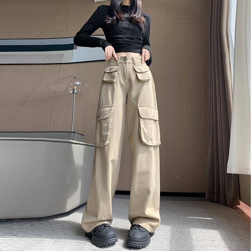 Overalls Jeans Women's Autumn High Waist Straight Wide Legs White Casual Pants Drape Floor Long Pants