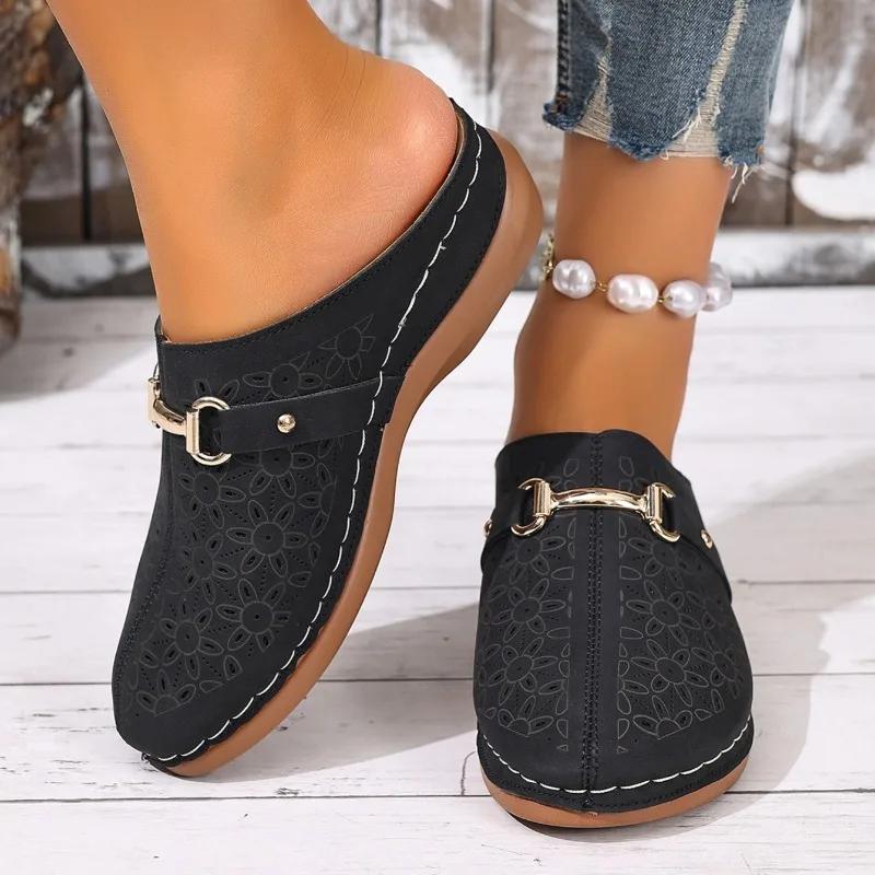 Fashion Women Slippers 2025 Summer Slip on Retro Slippers Anti-slip Casual Hollow Sandals Daily Designer Shoes Women Trend Slides Women