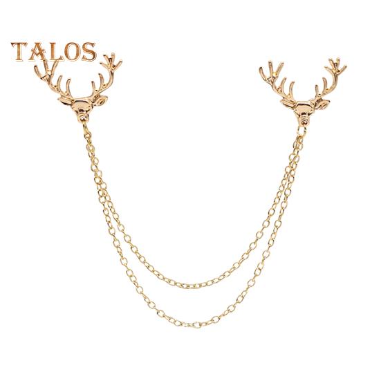 

Мужская булавка на лацкан с декором в виде рогов оленя, двойные цепи, противоскользящая нарядная полированная булавка для воротника пиджака, брошь для пальто, одежды для взрослых, головных уборов, сумок, ювелирных изделий золотистый