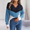 Casual Women Autumn Winter Knit Pullover Sweater Long Sleeve Polo Collar Contrast