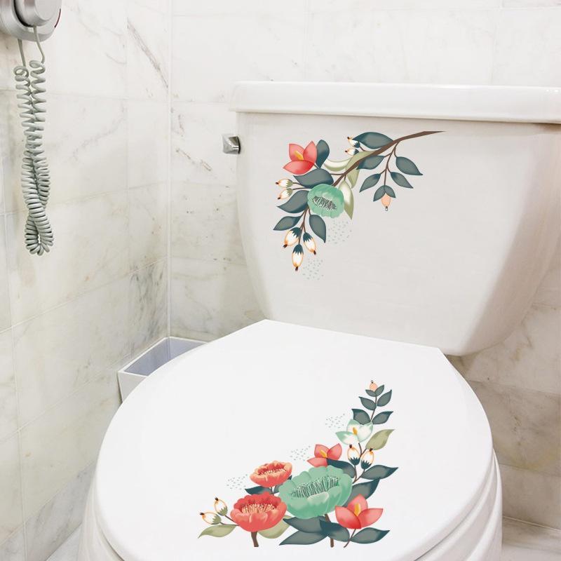 

1Piece Flower Mural Toilet Stickers Bathroom Decoration Stickers Bathroom Decors Self-adhesive Paintings Removable PVC Sticker A