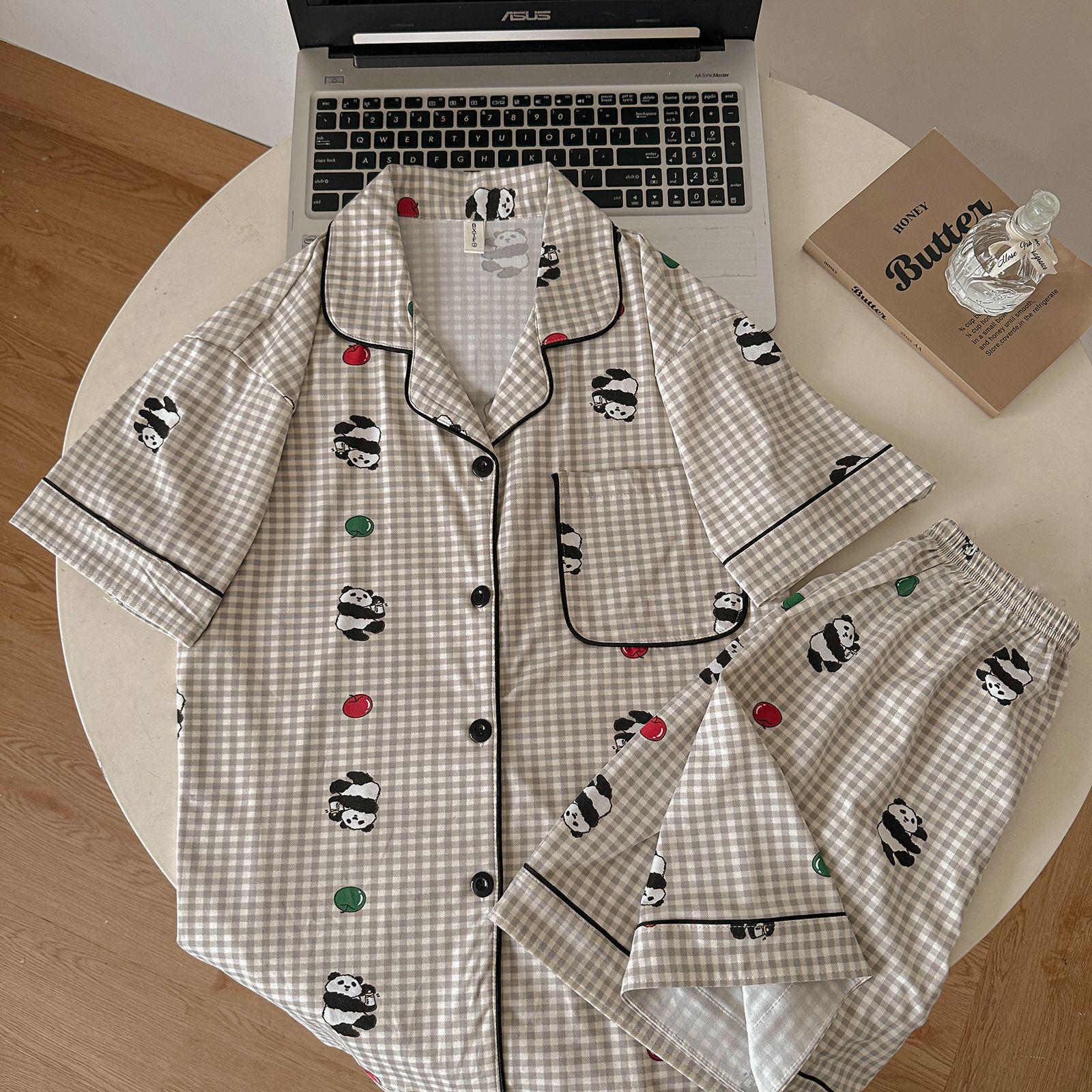 

Plaid Panda Women s Summer Pajama Set - Sweet, Lightweight Short-Sleeve Homewear L (90-105 jin)