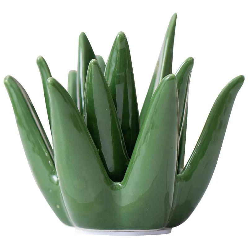 Nordic Ceramic Cactus Aloe Vera Ring Jewelry Earrings Home Study Office Desk Decorations Crafts