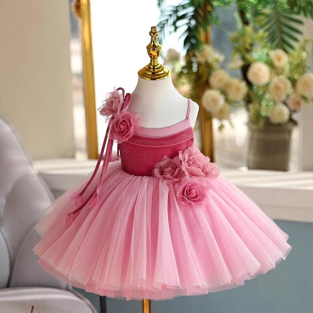 Hostess Puffy Princess Dress: Flower Girl Wedding & Children's Piano Performance Outfit for Birthdays (One-Year-Old)