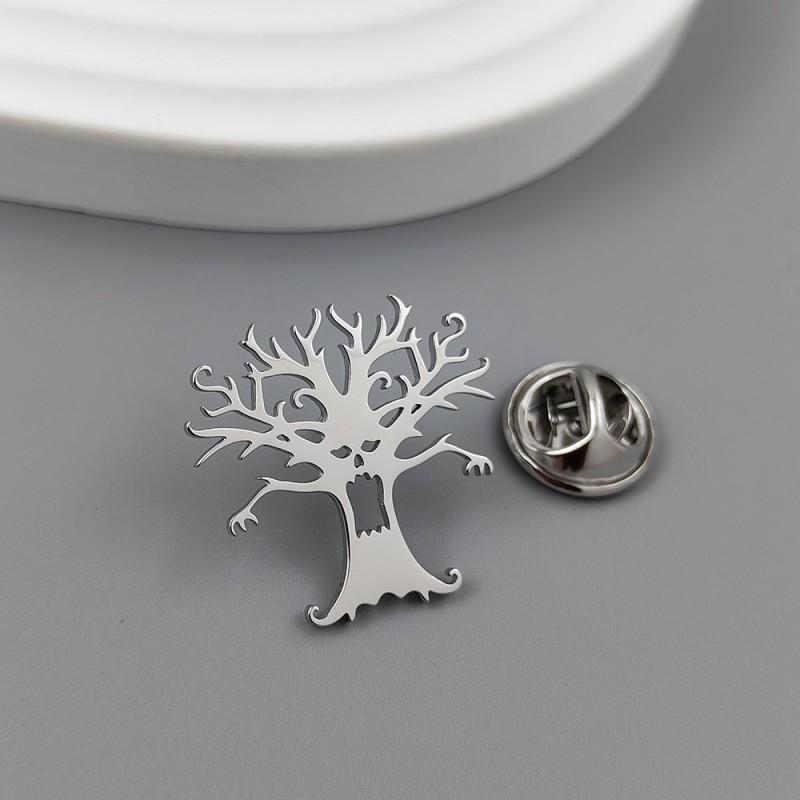 New Man Eating Tree Brooch Cufflinks Abstract Gothic Style Halloween Ghost Head Accessory Jewelry 14k