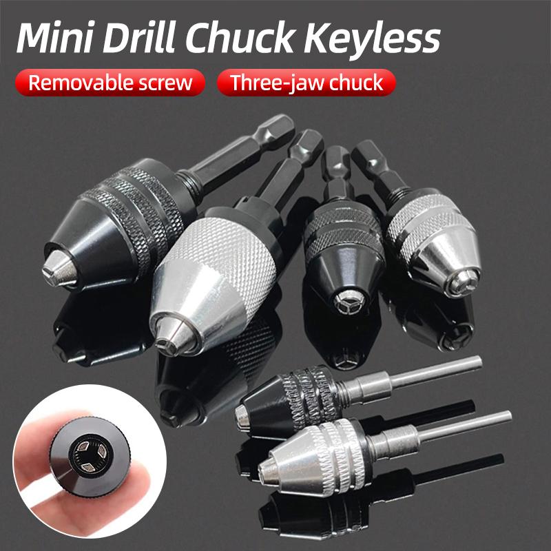 Mini Keyless Chuck Quick Change Electric Drill Bits Collet Converter Extension Screwdriver Chucks Adapter Fixture 1/4" Hex Shank