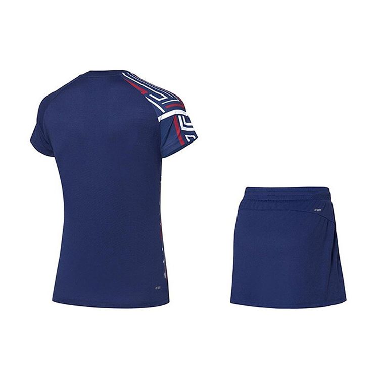 Li Ning Badminton Series Quick-Dry Cool Competition Sports Suit Women sportswear Deep-Purple Blue AATQ064-1