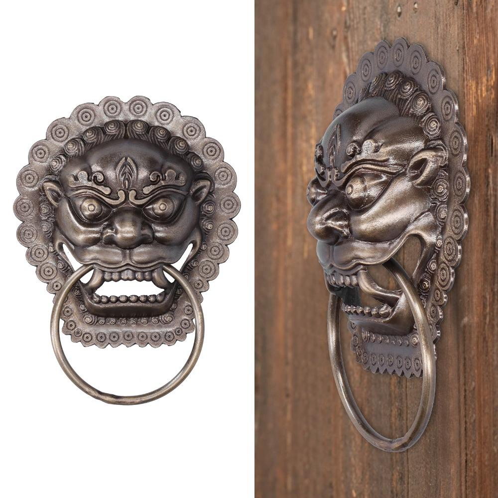 Vintage Copper Door Knocker Lion Head Design Ornate Door Pull Ring Animal Head Door Ring Wooden Door