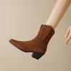 Large Size - Women's Boots Autumn and Winter Coarse Heel Women's Boots Winter Boots Coarse Heel Short Boots European and American Martin Boots Suede