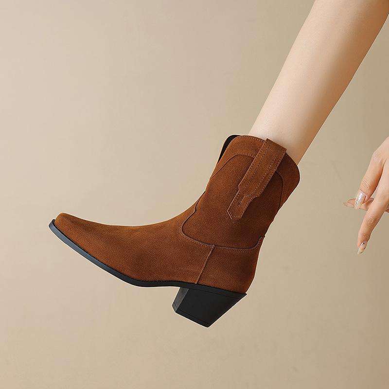 Large Size - Women's Boots Autumn and Winter Coarse Heel Women's Boots Winter Boots Coarse Heel Short Boots European and American Martin Boots Suede