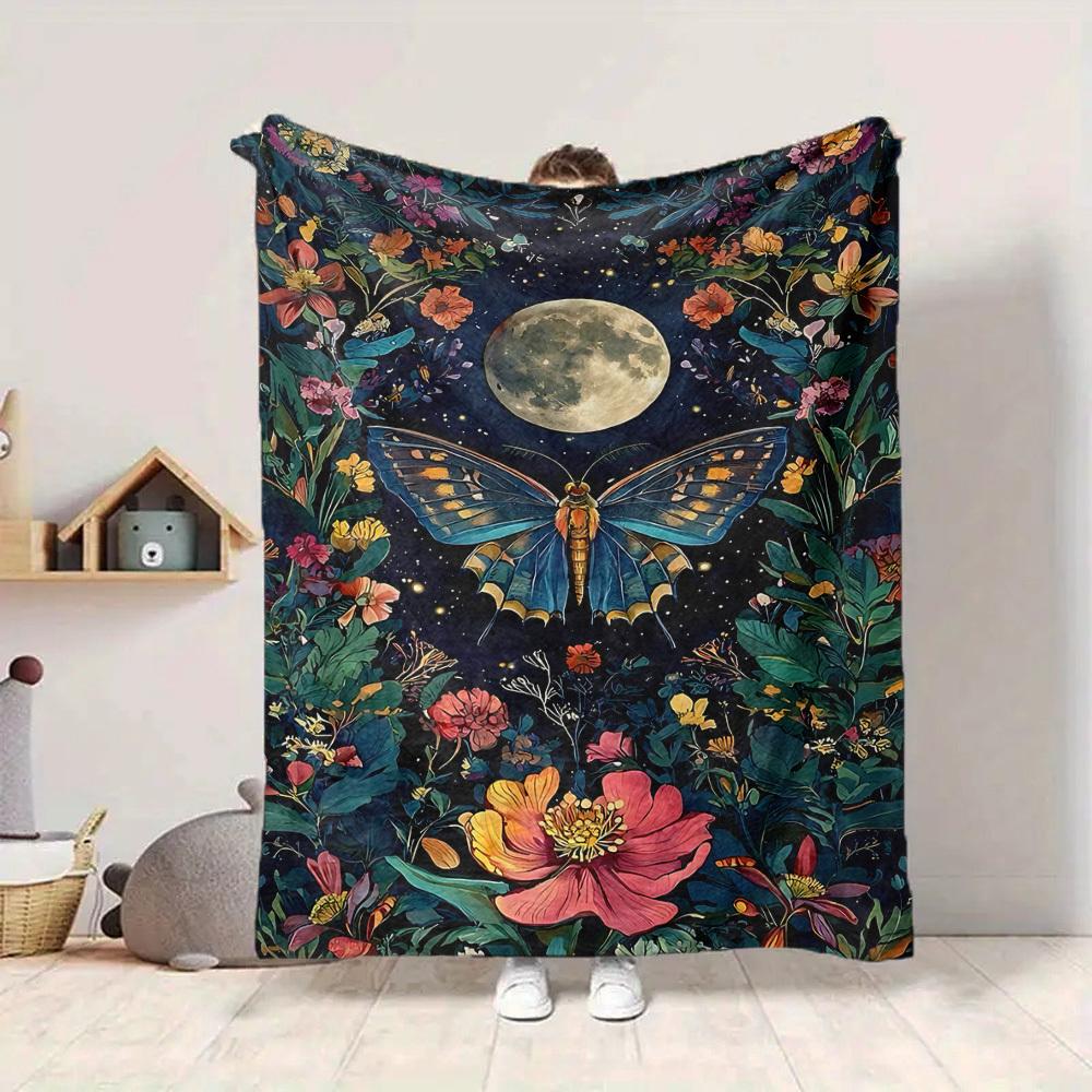 1pc Butterfly Garden Lightweight Flannel Blanket, Comfortable and Warm Blanket, for Office and Camping Sofa Bed, Livingroom196