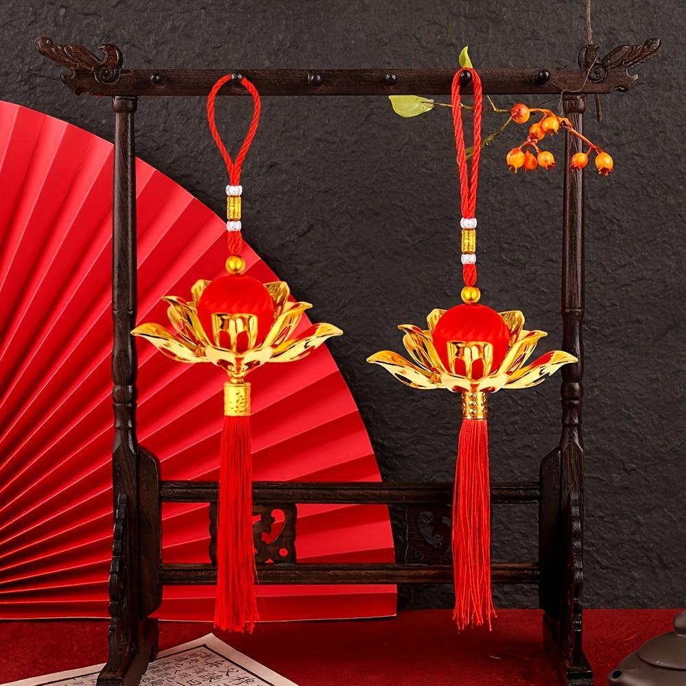 1pc Chinese Style Lotus Flower Lantern Pendant Red Tassel Hanging Decor New Year Indoor Outdoor Festive Ornament Home Decoration