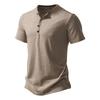 Mens Casual Solid Color Henley Collar Short Sleeve T Shirt