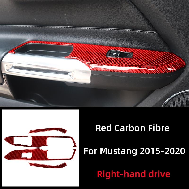 For Ford Mustang GT 2015- Accessories Carbon Fiber Car Windows Lifting Switch Control Panel Decoration Cover Trim Sticker